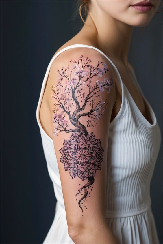 Awesome Floral Tree Tattoo Deisgn