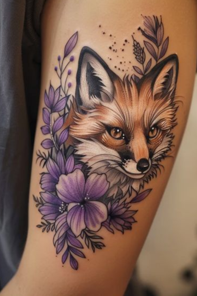 Beautiful Colored Fox Tattoo Design