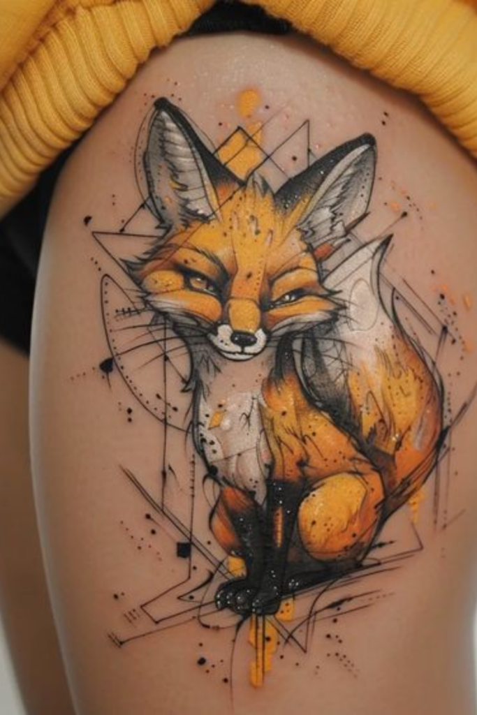 Colorful Little Fox Tattoo