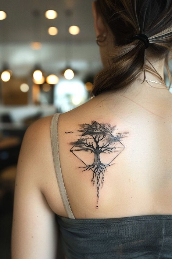 Creative Feminine Tree Tattoo Design