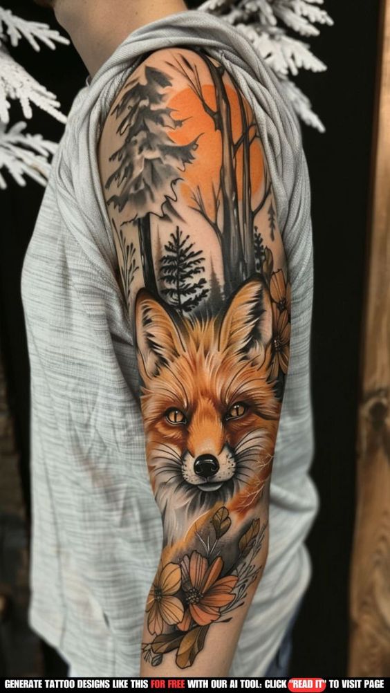 Full Hand Fox Tattoo Design