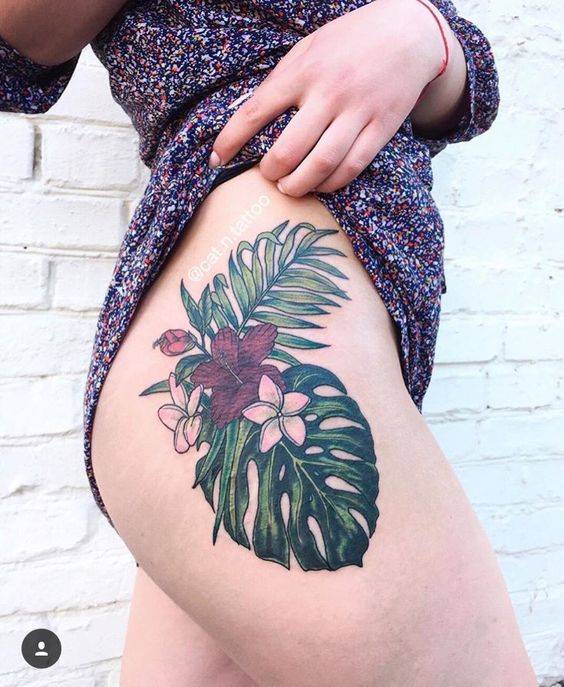 Hot Floral & Leaf tattoo design