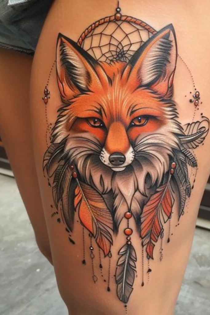 Hot Fox Tattoo Design for Women Thighs