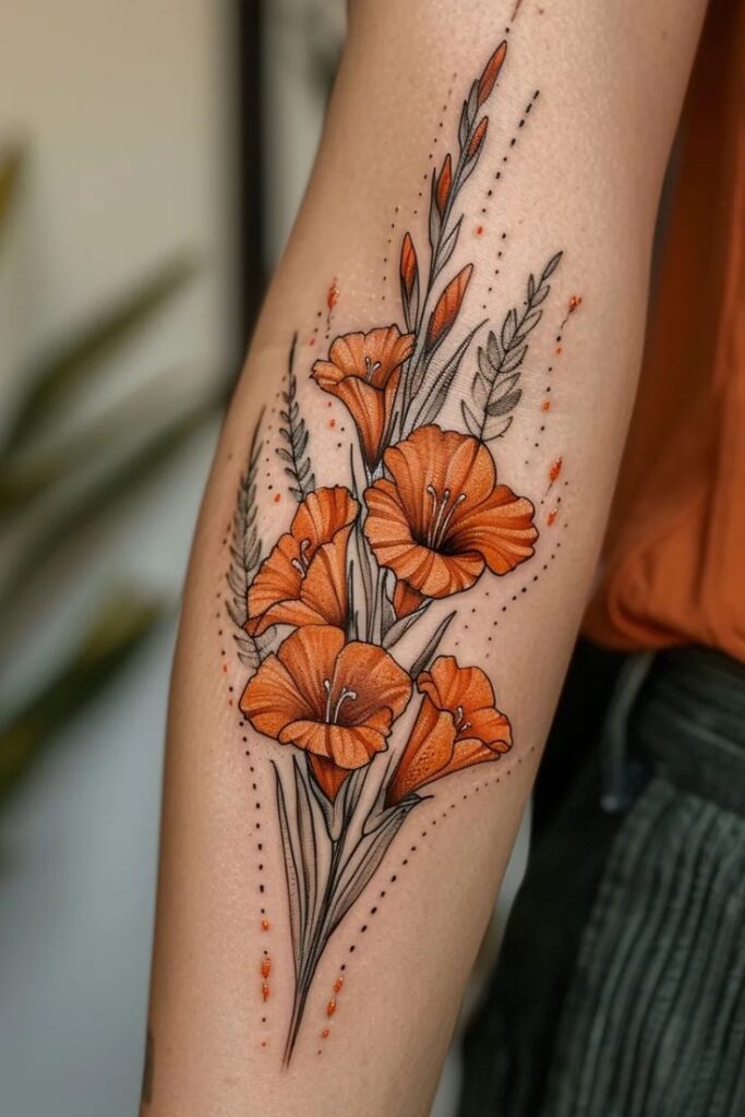 Stunning gladiolus tattoo