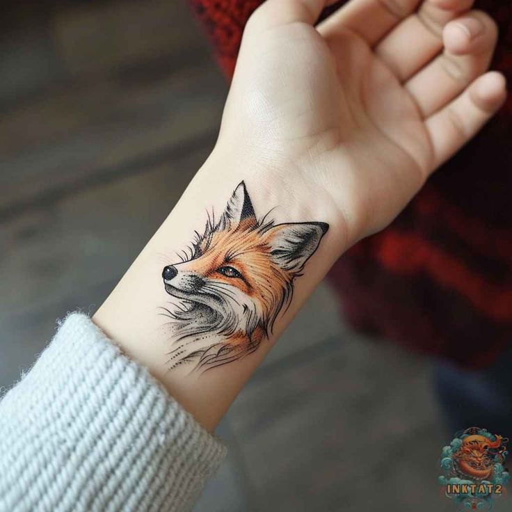 minimalist Fox Colord Tattoo Deisgn