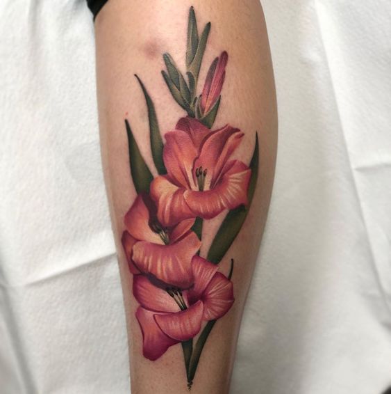 Colorful gladiolus tattoo design