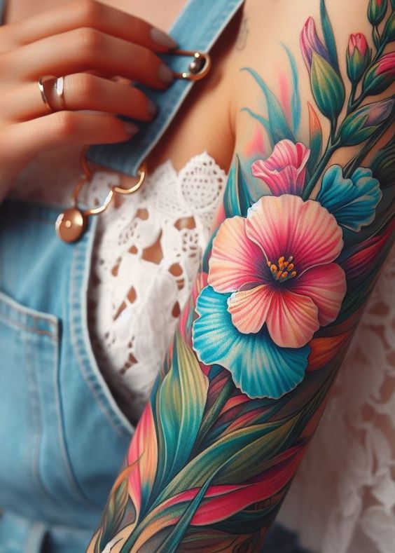 Stunning colorful gladiolus tattoo