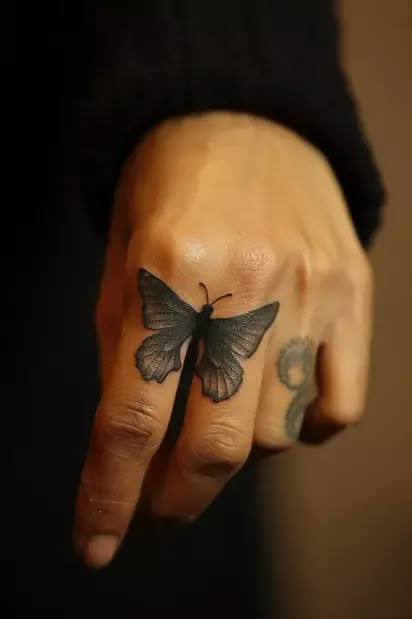 Women's finger tattoo