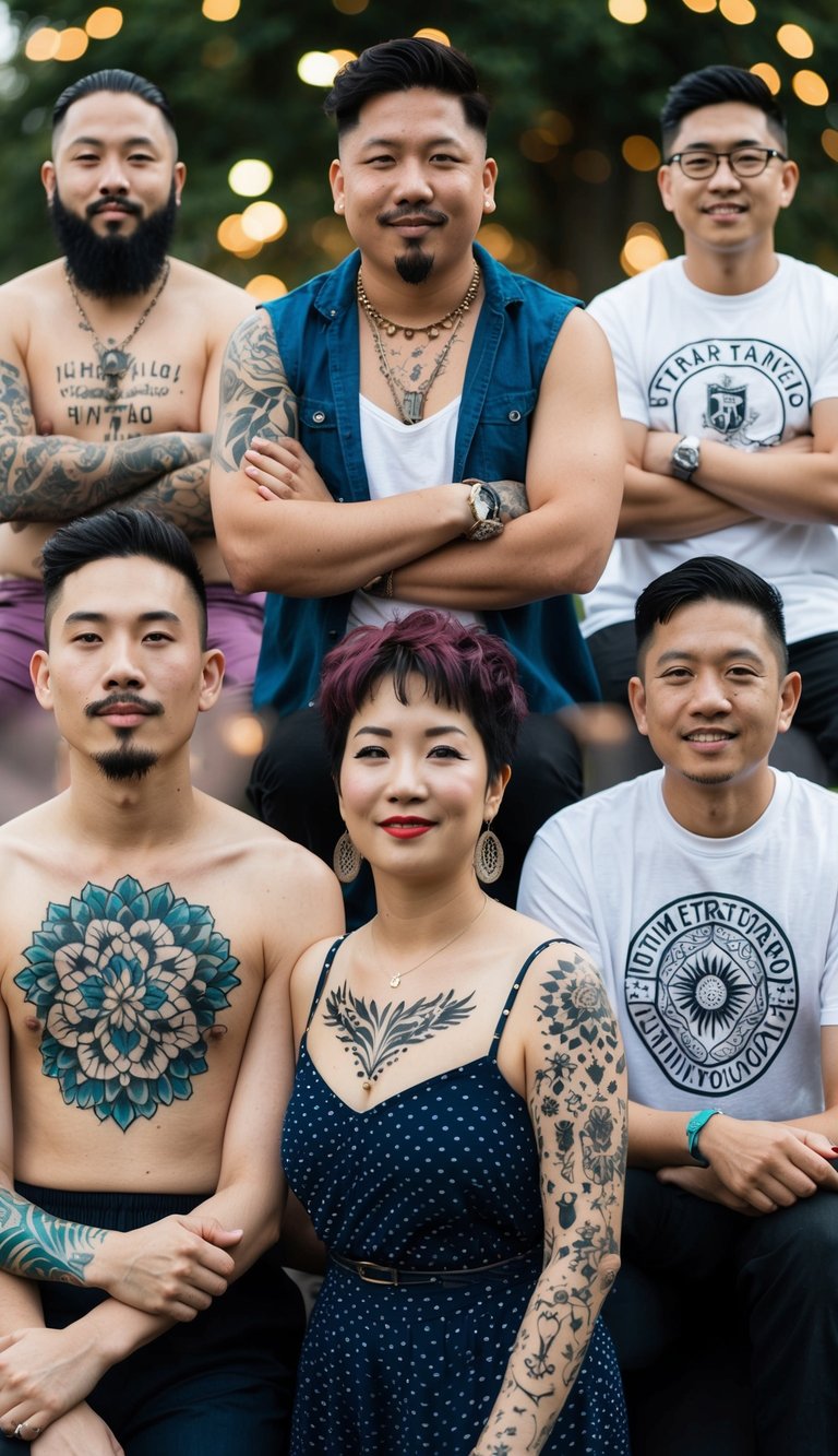 A diverse group of individuals with vitiligo proudly displaying their unique tattoos as a form of self-expression