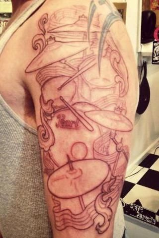 Artistic Outlined Drummer Tattoo design