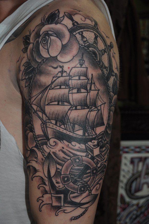 Artistic Ship tattoo design