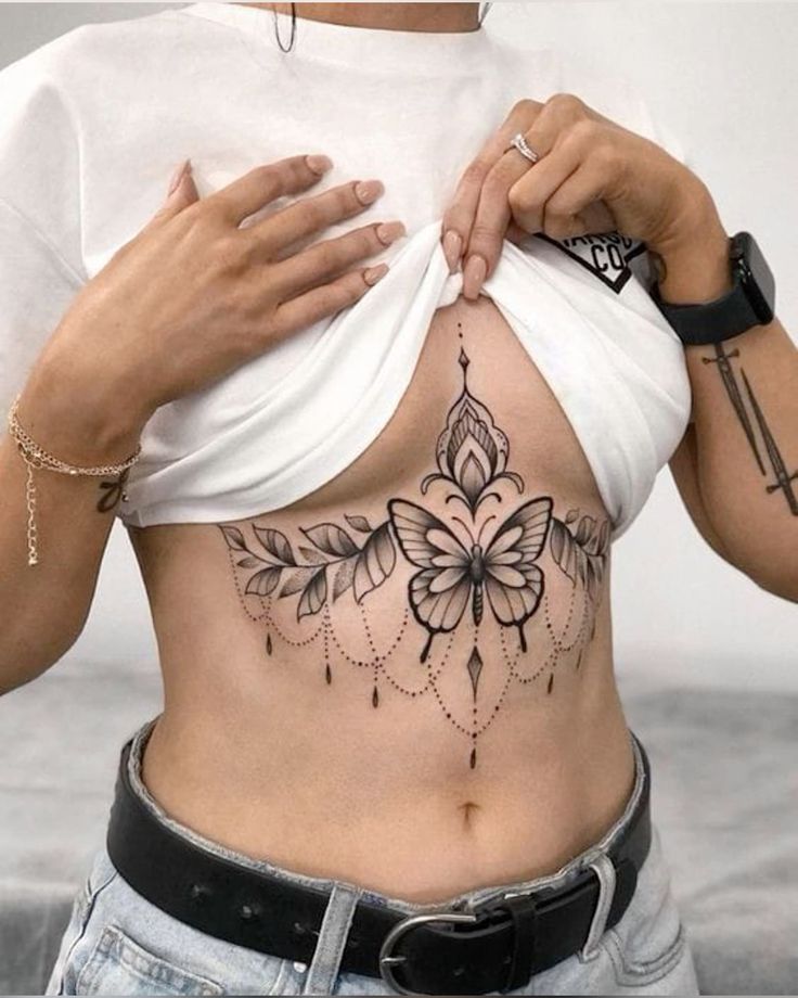 Beautiful Butterfly stomach tattoo for women