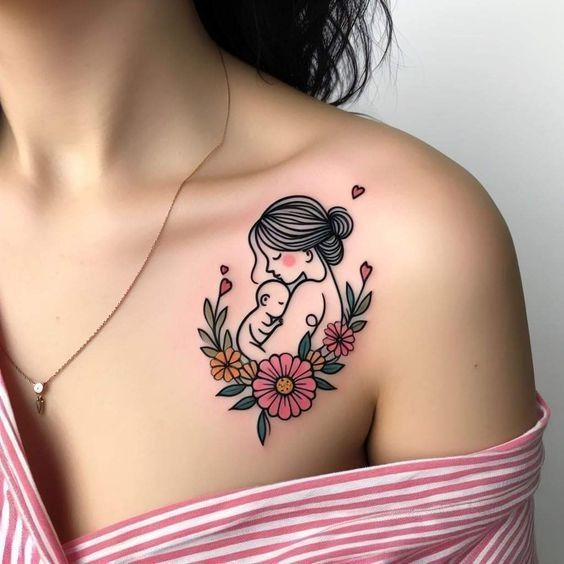 Beautiful mom tattoo at chest