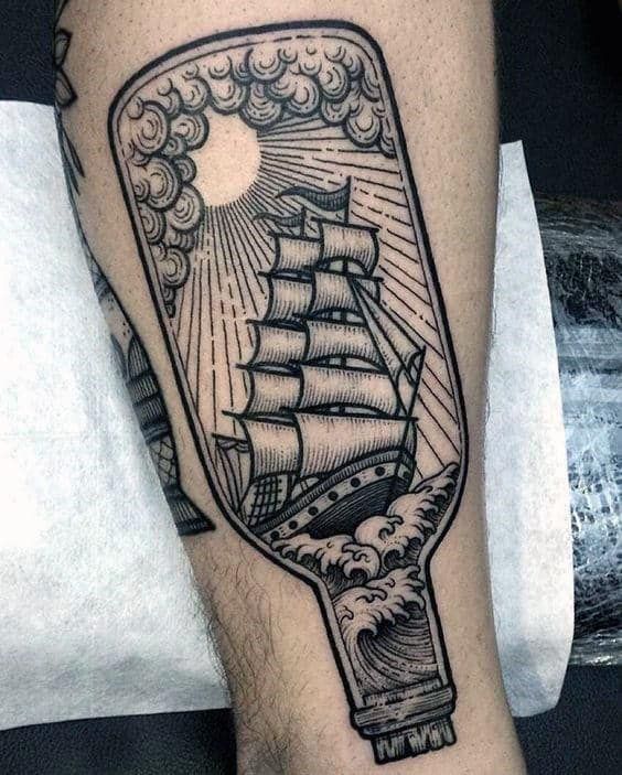 Bottle Ship Tattoo design