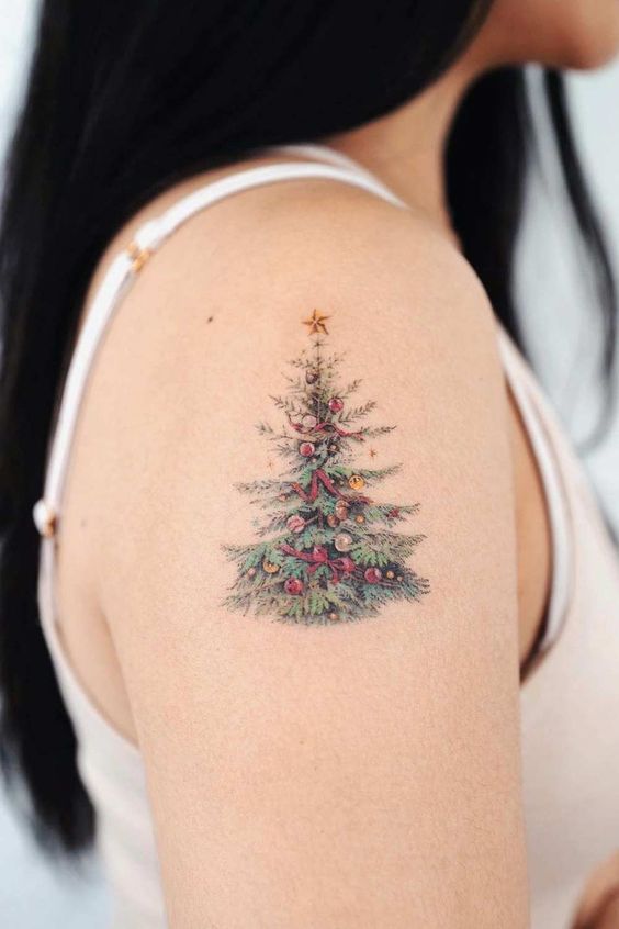 Christmas tree tattoo design for women