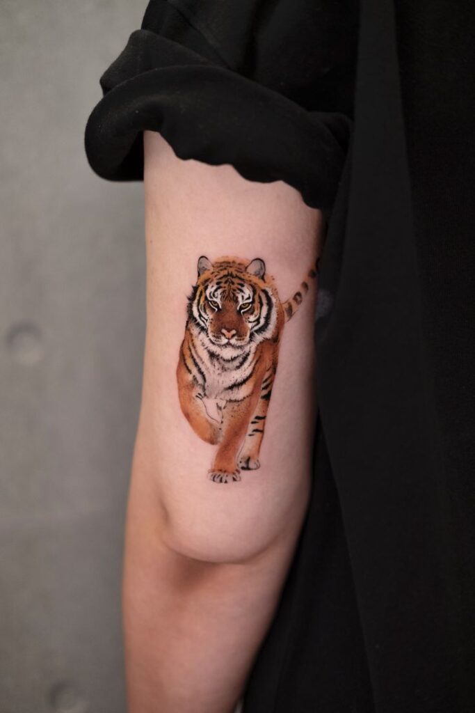 Colorful Minimalistic Tiger Tattoo