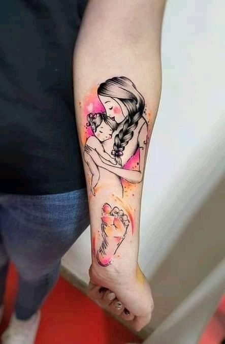 Colorful mom tattoo at hand