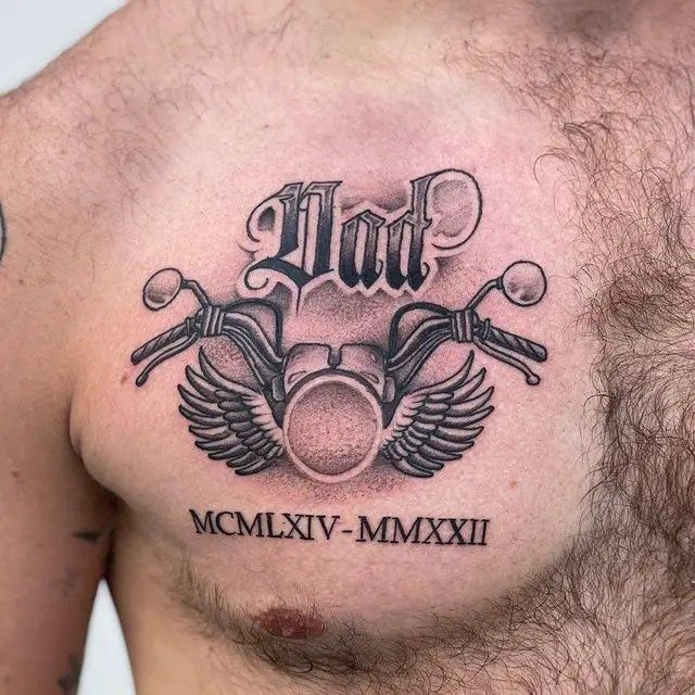 Dad Tattoo at chest