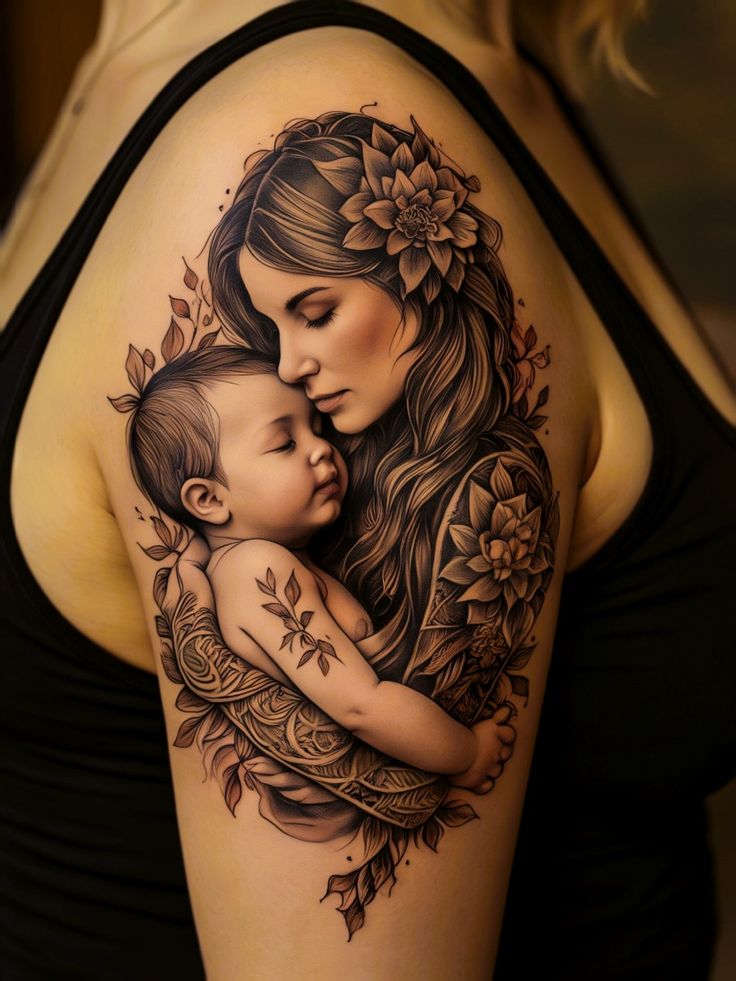 Floral theme mom tattoo