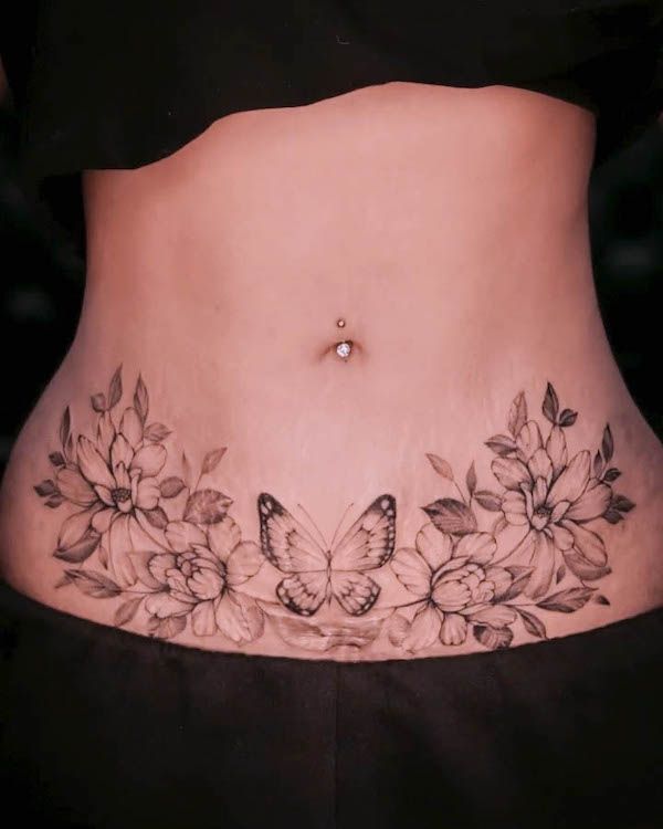 Floral theme tattoo for women