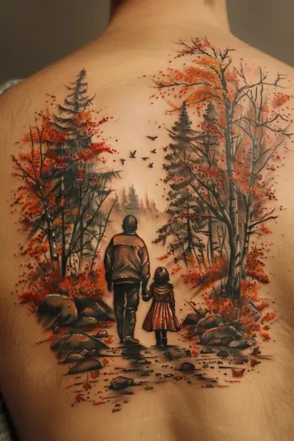 Heartwarming Dad Tattoo with Nature theme