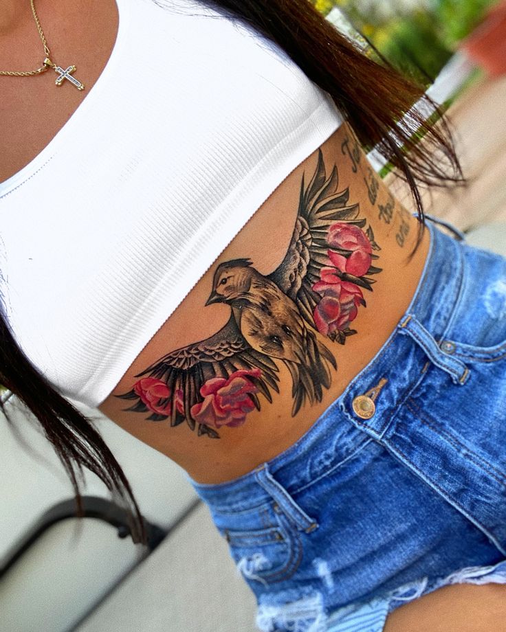 Hot Bird theme stomach tattoo design