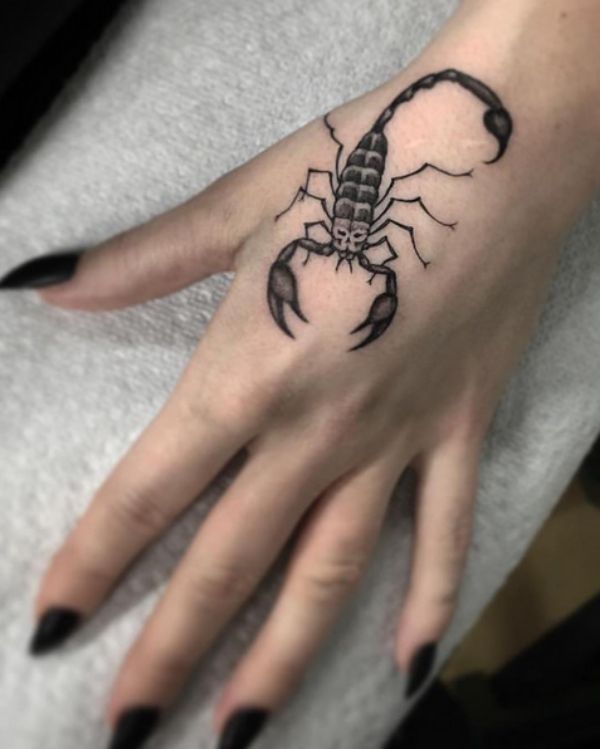 Minimalistic Scorpion Tattoo design for hand