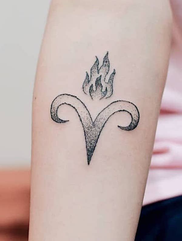 Simple Aries Tattoo with fire