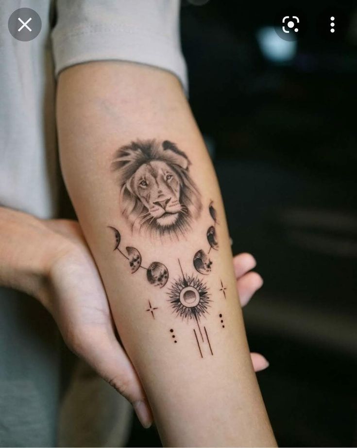 Solar theme leo tattoo