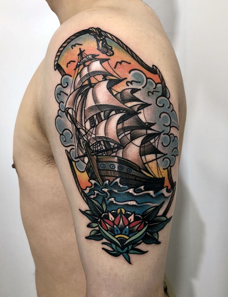 Stunning Ship Tattoo design