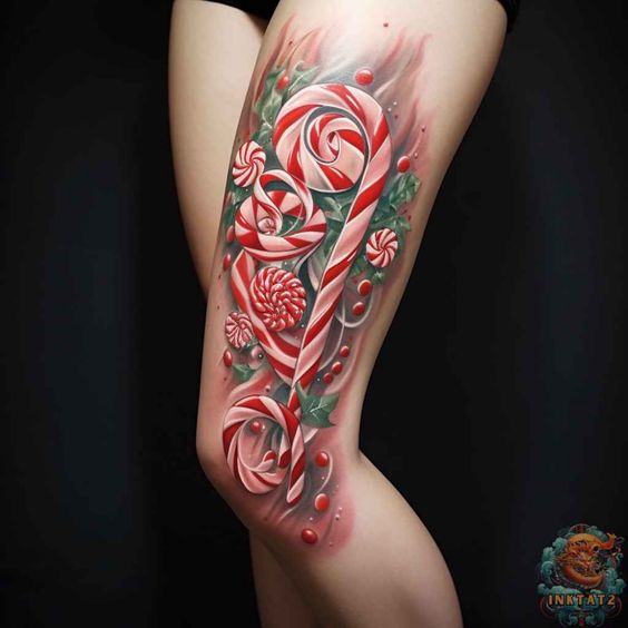 colorful Chirstmas tattoo