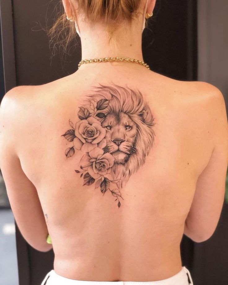 floral leo tattoo for back